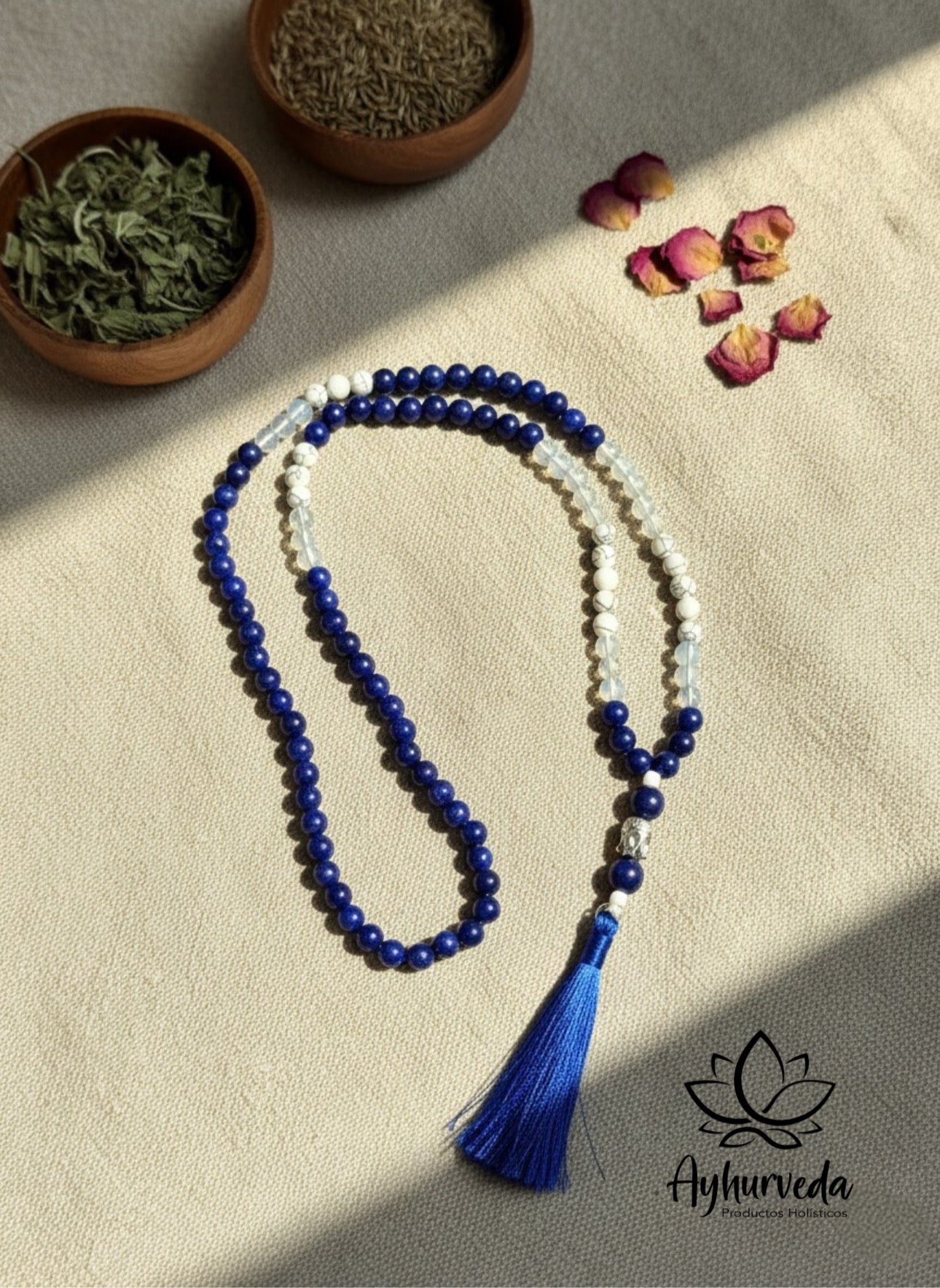 Japamala 108 cuentas cuarzo electrico y piedra lunar