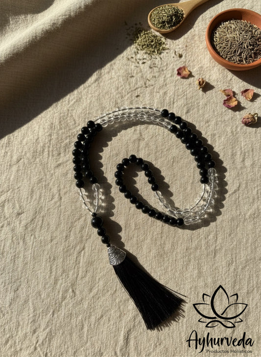 Japamala 108 cuentas ónix y piedra cristal