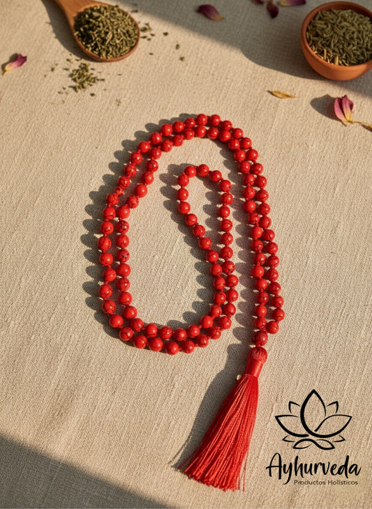 Japamala 108 cuentas Howlita roja